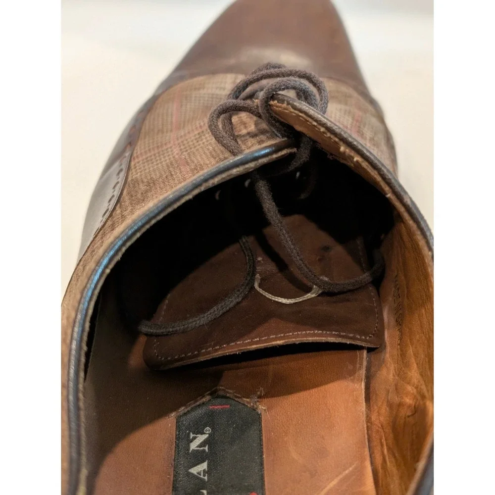 Mezlan Mens Brown Leather Glen Plaid Fabric Wingtip Oxford Dress Shoes 10 M‎